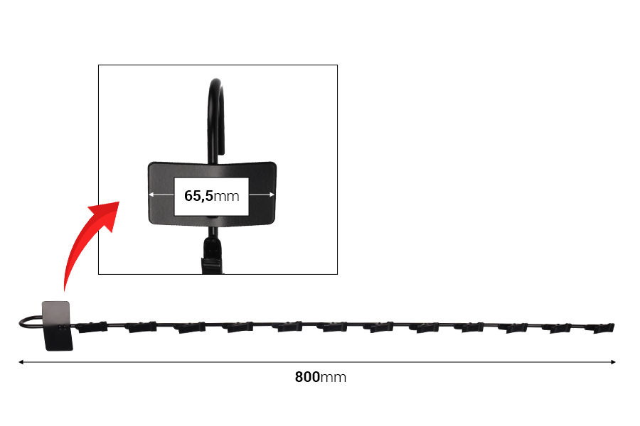 Metalna kuka 65,5x800 mm za izlaganje proizvoda sa 12 klipa-dimenzije_slike