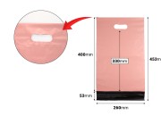 Kurirske vodootporne PE transportne kese 260x330 mm roze boje, sa samolepljivim zatvaranjem i ručkom - 100 kom
