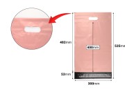 Kurirske vodootporne PE transportne kese 300x400 mm roze boje, sa samolepljivim zatvaranjem i ručkom - 100 kom Kurirske vodootporne PE transportne kese 300x400 mm roze boje, sa samolepljivim zatvaranjem i ručkom - 100 kom