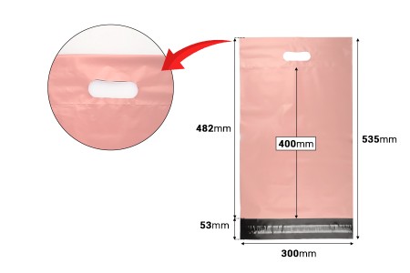Kurirske vodootporne PE transportne kese 300x400 mm roze boje, sa samolepljivim zatvaranjem i ručkom - 100 kom-dimenzije_slike