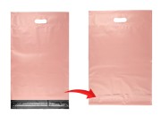 Kurirske vodootporne PE transportne kese 350x450 mm roze boje, sa samolepljivim zatvaranjem i ručkom - 100 kom