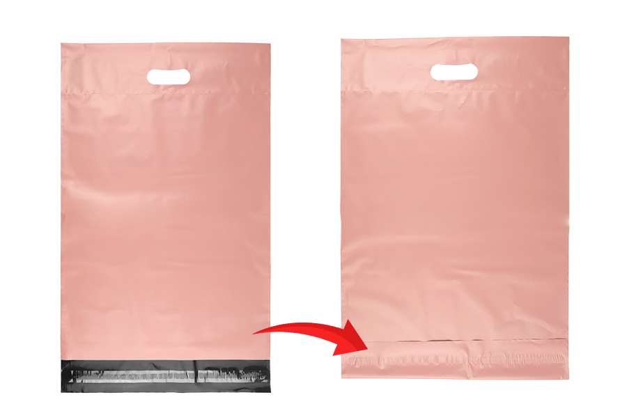 Kurirske vodootporne PE transportne kese 350x450 mm roze boje, sa samolepljivim zatvaranjem i ručkom - 100 kom