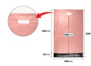 Kurirske vodootporne PE transportne kese 400x500 mm roze boje, sa samolepljivim zatvaranjem i ručkom - 100 kom