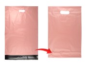 Kurirske vodootporne PE transportne kese 400x500 mm roze boje, sa samolepljivim zatvaranjem i ručkom - 100 kom