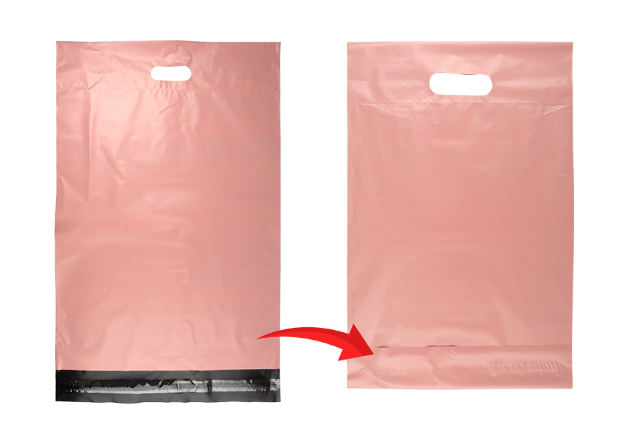 Kurirske vodootporne PE transportne kese 400x500 mm roze boje, sa samolepljivim zatvaranjem i ručkom - 100 kom