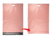 Kurirske vodootporne PE transportne kese 450x550 mm roze boje, sa samolepljivim zatvaranjem i ručkom - 100 kom
