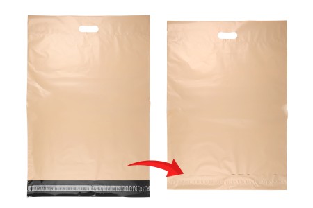 Kurirske vodootporne PE transportne kese 450x550 mm bež boje, sa samolepljivim zatvaranjem i ručkom - 100 kom-grupa_slika