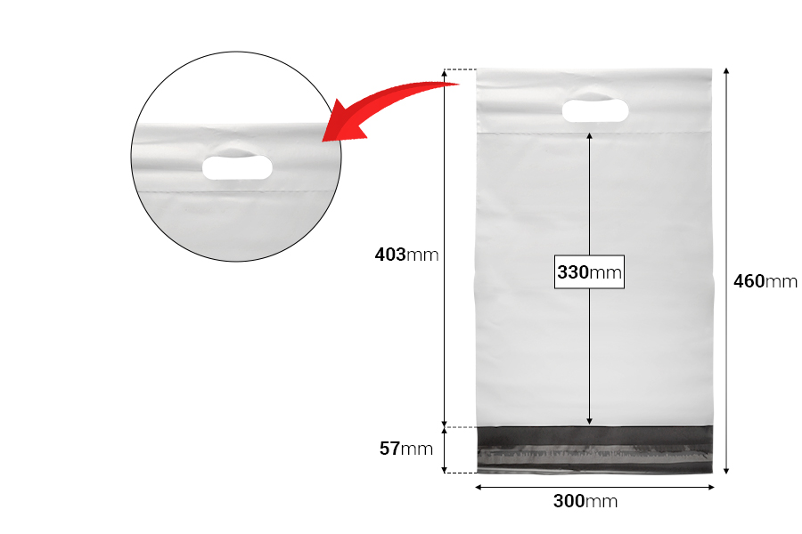 Kurirske vodootporne PE transportne kese 260x330 mm bele boje, sa samolepljivim zatvaranjem i ručkom - 100 kom