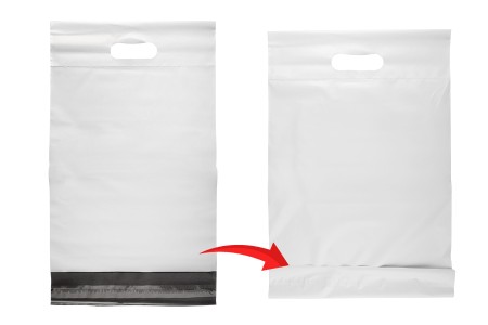 Kurirske vodootporne PE transportne kese 260x330 mm bele boje, sa samolepljivim zatvaranjem i ručkom - 100 kom-grupa_slika