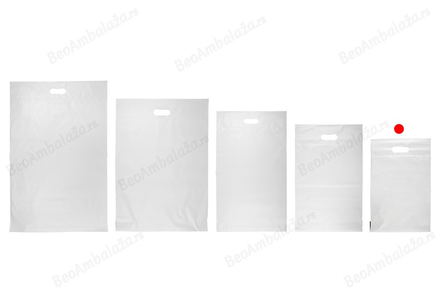 Kurirske vodootporne PE transportne kese 260x330 mm bele boje, sa samolepljivim zatvaranjem i ručkom - 100 kom-grupa_slika