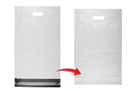 Kurirske vodootporne PE transportne kese 300x400 mm bele boje, sa samolepljivim zatvaranjem i ručkom - 100 kom-grupa_slika