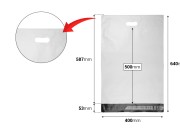 Kurirske vodootporne PE transportne kese 400x500 mm bele boje, sa samolepljivim zatvaranjem i ručkom - 100 kom