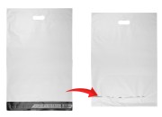 Kurirske vodootporne PE transportne kese 400x500 mm bele boje, sa samolepljivim zatvaranjem i ručkom - 100 kom