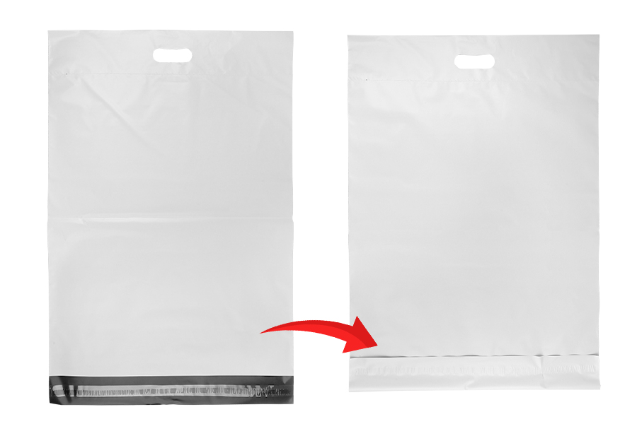 Kurirske vodootporne PE transportne kese 450x550 mm bele boje, sa samolepljivim zatvaranjem i ručkom - 100 kom