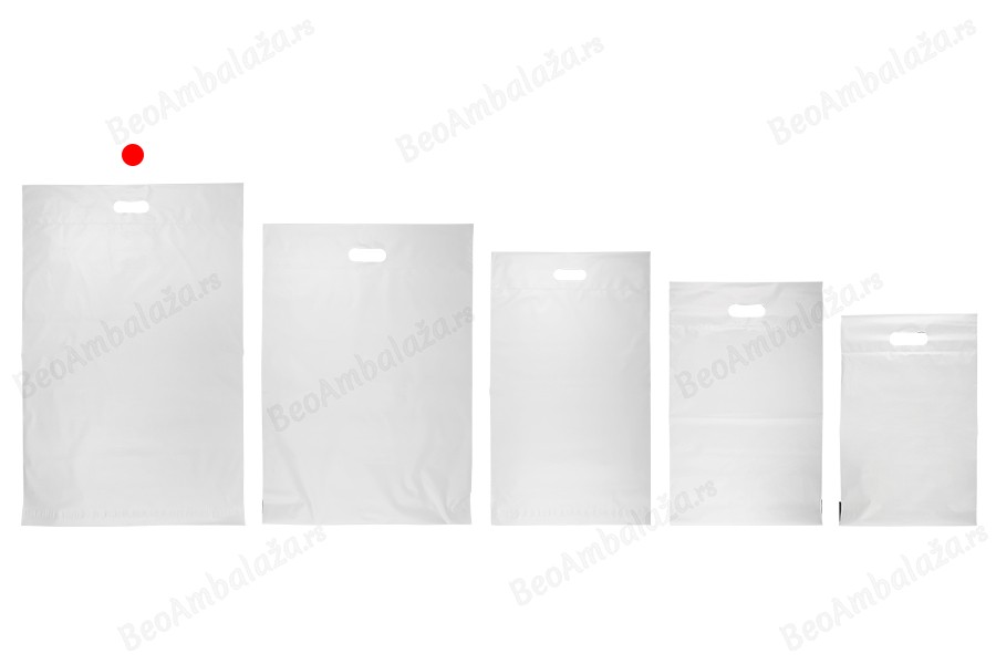 Kurirske vodootporne PE transportne kese 450x550 mm bele boje, sa samolepljivim zatvaranjem i ručkom - 100 kom-grupa_slika