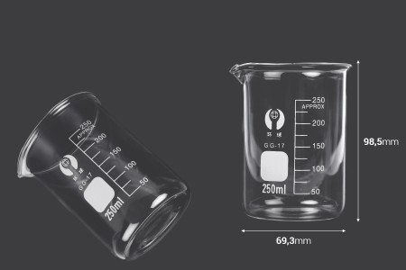 Staklena cilindrična čaša 250 mL-dimenzije_slike