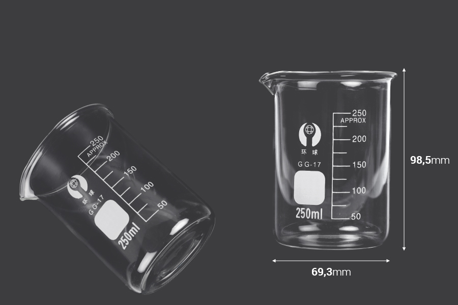 Staklena cilindrična čaša 250 mL-dimenzije_slike