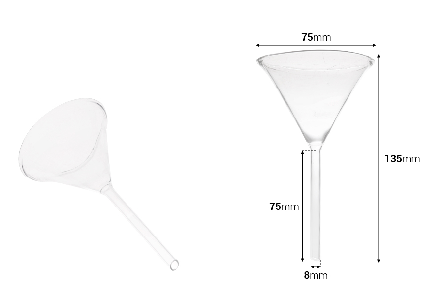 Stakleni levak prečnika 75 mm (vrh 8 mm)-dimenzije_slike