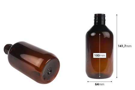 Cilindrična PET boca 300 mL u karamel ili maslinastoj boji (28/410)-dimenzije_slike