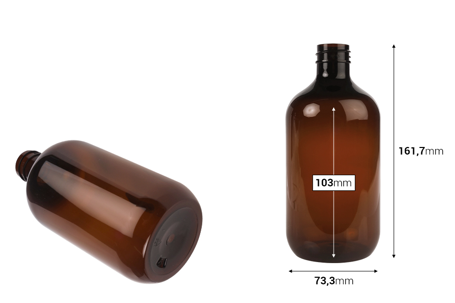 Plastična cilindrična PET boca 500 mL u karamel ili maslinastoj boji (28/410)-dimenzije_slike