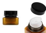Četvrtasta plastična karamel teglica 30 mL sa duplim dnom, plastičnim međupoklopcem i zatvaračem-slika_proizvoda