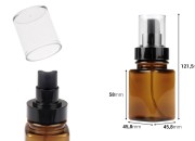 Četvrtasta plastična karamel bočica 100 mL sa crnim sprejom i providnim poklopcem-dimenzije_slike