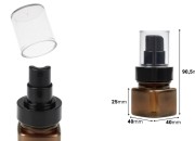 Četvrtasta plastična karamel bočica 30 mL sa crnim sprejom i providnim poklopcem-dimenzije_slike