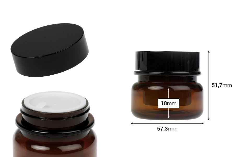 Plastična karamel teglica 30 mL sa duplim dnom, plastičnim međupoklopcem i zatvaračem-dimenzije_slike