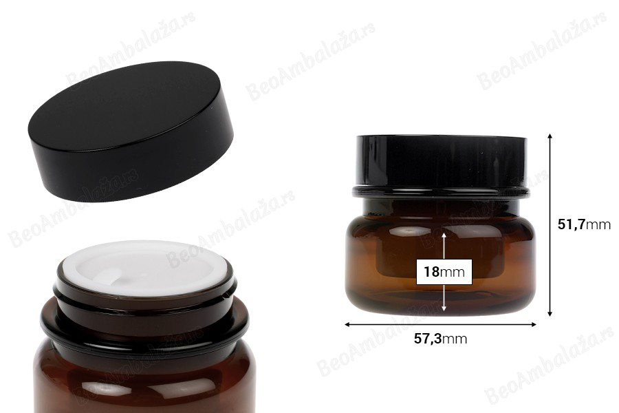 Plastična karamel teglica 30 mL sa duplim dnom, plastičnim međupoklopcem i zatvaračem-dimenzije_slike