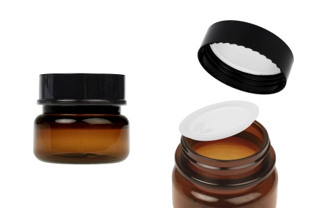 Plastična karamel teglica 50 mL sa duplim dnom, plastičnim međupoklopcem i zatvaračem-slika_proizvoda