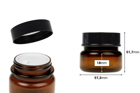 Plastična karamel teglica 50 mL sa duplim dnom, plastičnim međupoklopcem i zatvaračem-dimenzije_slike