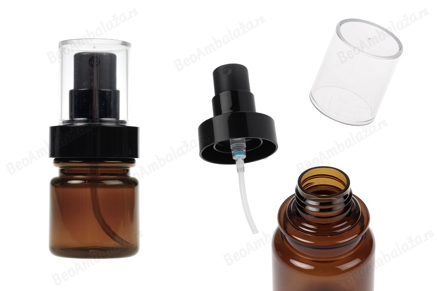 Cilindrična plastična karamel bočica 40 mL sa crnim sprejom i providnim poklopcem-slika_proizvoda