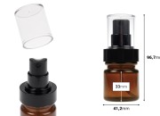 Cilindrična plastična karamel bočica 40 mL sa crnim sprejom i providnim poklopcem-dimenzije_slike
