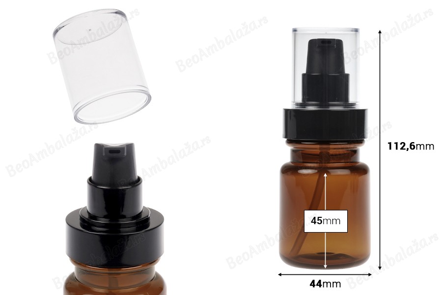Cilindrična plastična karamel bočica 60 mL sa crnom pumpicom za kreme i providnim poklopcem-dimenzije_slike