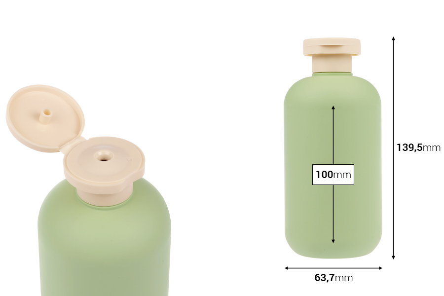 Plastična (HDPE) boca od 300 mL sa flip-top poklopcem za šampon, gel za tuširanje i losion-dimenzije_slike
