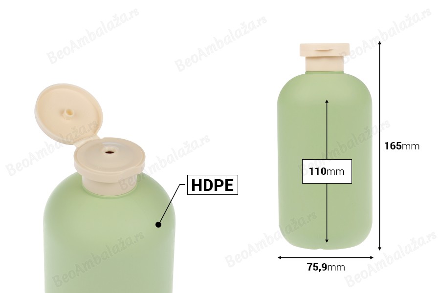 Plastična (HDPE) boca od 500 mL sa flip-top poklopcem za šampon, gel za tuširanje i losion-dimenzije_slike
