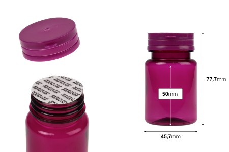 Plastična PET ljubičasta kutijica 80 mL sa sigurnosnim zatvaračem i zaptivkom za pilule i kapsule-dimenzije_slike
