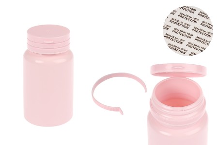 Plastična PET roze kutijica 120 mL sa sigurnosnim zatvaračem i zaptivkom za pilule i kapsule-slika_proizvoda