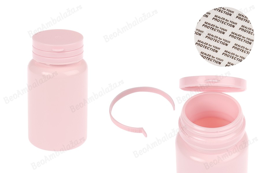 Plastična PET roze kutijica 120 mL sa sigurnosnim zatvaračem i zaptivkom za pilule i kapsule-slika_proizvoda