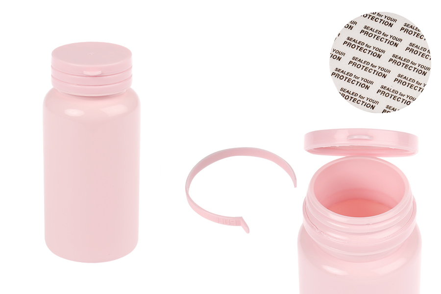 Plastična PET roze kutijica 150 mL sa sigurnosnim zatvaračem i zaptivkom za pilule i kapsule Plastična PET roze kutijica 150 mL sa sigurnosnim zatvaračem i zaptivkom za pilule i kapsule