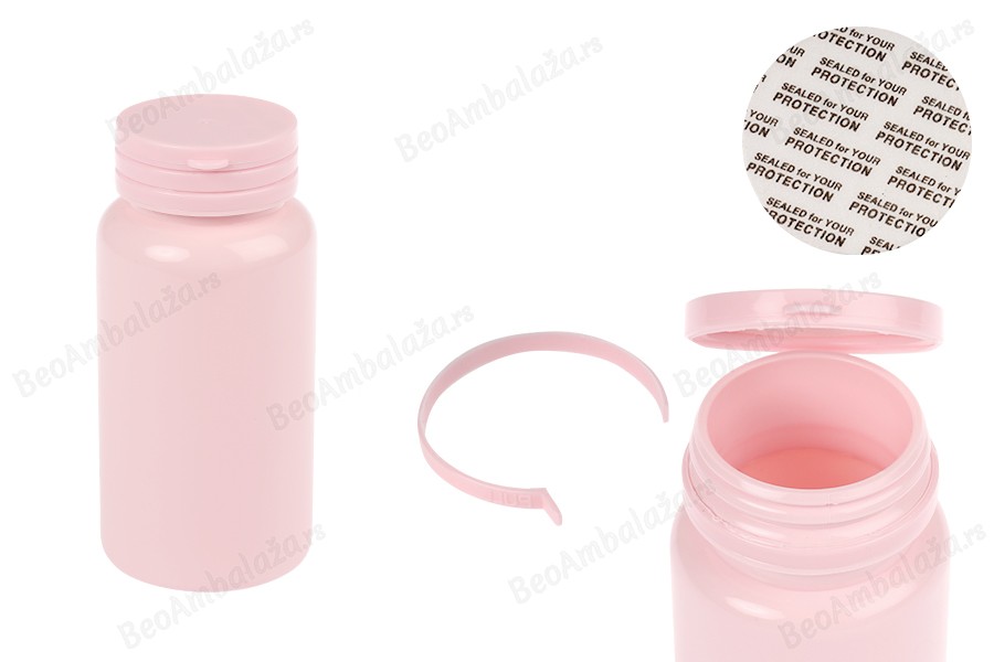 Plastična PET roze kutijica 150 mL sa sigurnosnim zatvaračem i zaptivkom za pilule i kapsule-slika_proizvoda