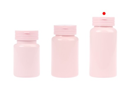 Plastična PET roze kutijica 150 mL sa sigurnosnim zatvaračem i zaptivkom za pilule i kapsule-grupa_slika