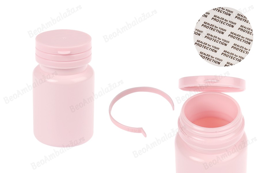 Plastična PET roze kutijica 80 mL sa sigurnosnim zatvaračem i zaptivkom za pilule i kapsule-slika_proizvoda