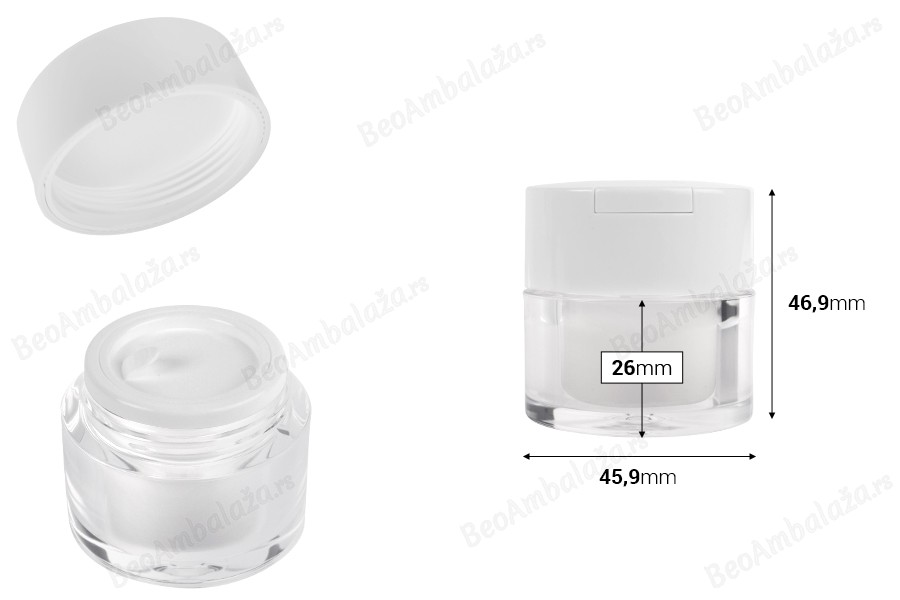 Akrilna teglica od 15mL sa belim zatvaračem, spatulom i plastičnim međupoklopcem-dimenzije_slike
