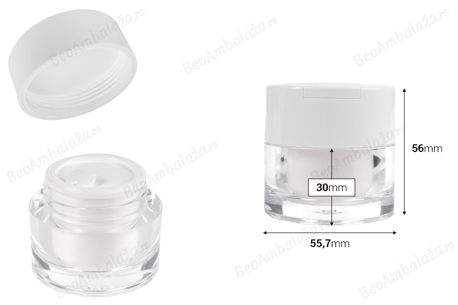 Akrilna teglica od 30mL sa belim zatvaračem, spatulom i plastičnim međupoklopcem-dimenzije_slike