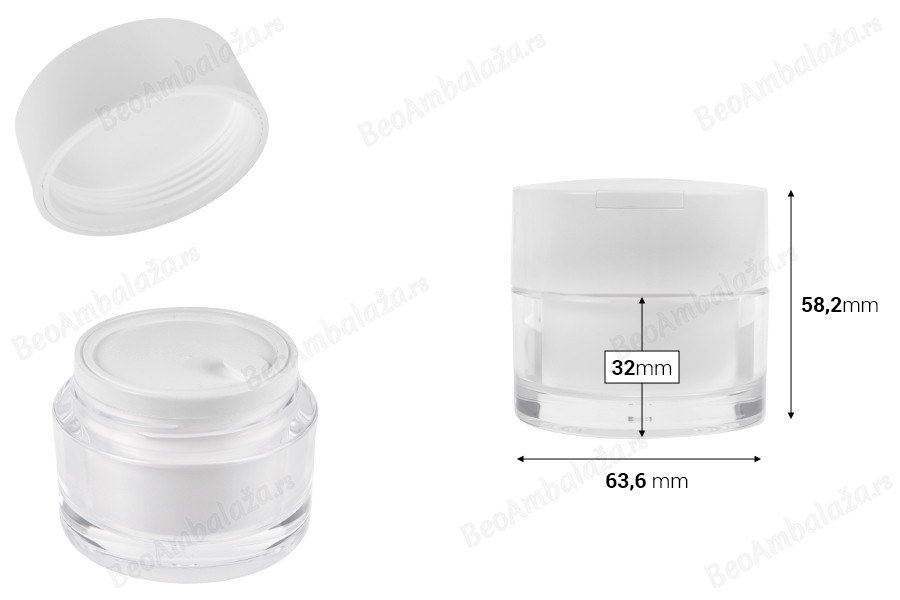Akrilna teglica od 50mL sa belim zatvaračem, spatulom i plastičnim međupoklopcem-dimenzije_slike