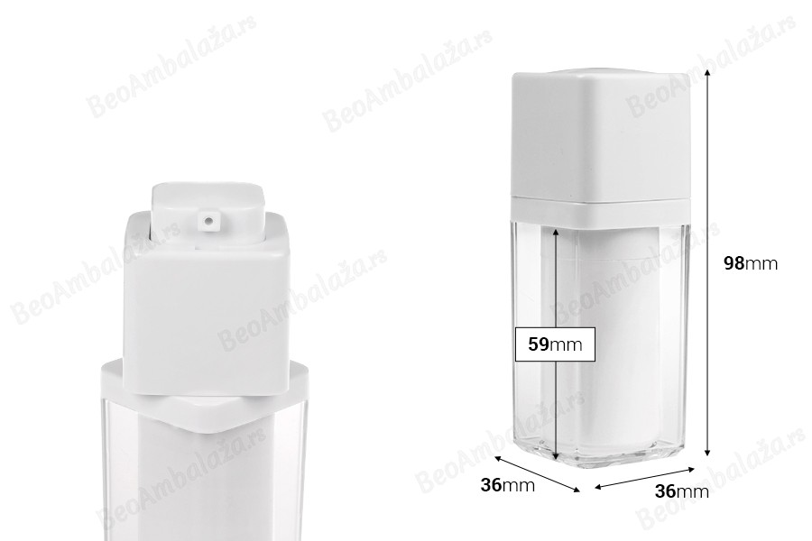 Airless akrilna bočica 15 mL sa belom pumpicom-dimenzije_slike