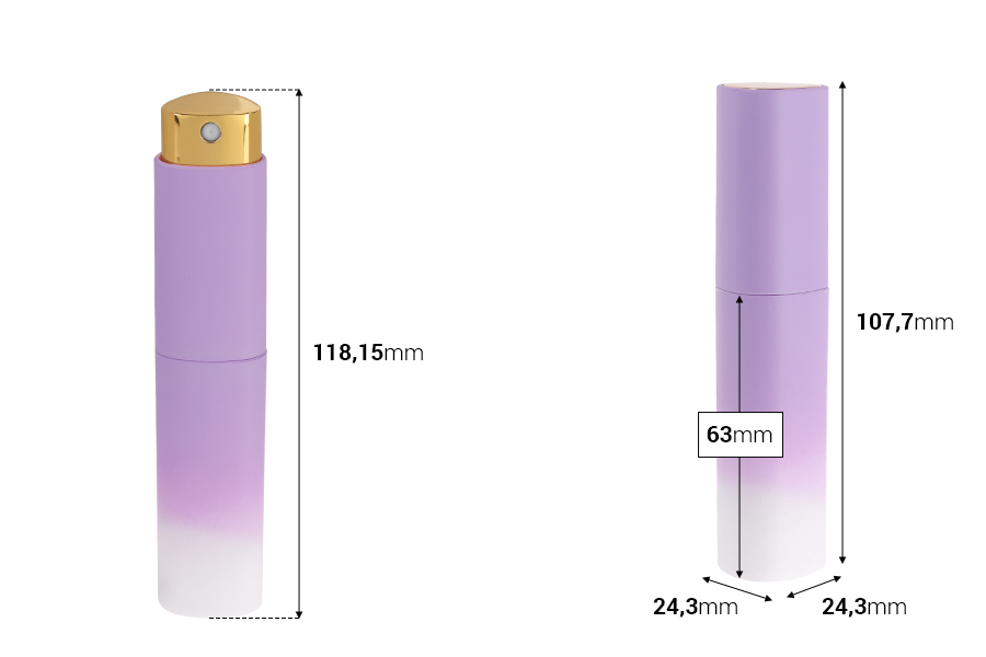 Bočica sa sprejom 10 mL za parfem (sa unutrašnjom staklenom bočicom) u različitim MAT bojama-dimenzije_slike