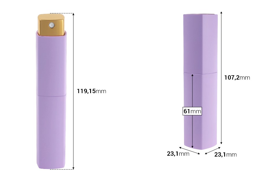 Bočica sa sprejom 10 mL za parfem (sa unutrašnjom staklenom bočicom) u različitim MAT bojama-dimenzije_slike