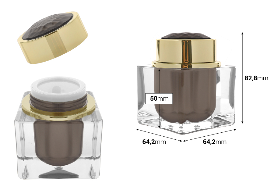 Luksuzna akrilna teglica od 50 mL sa zatvaračem i plastičnim međupoklopcem-dimenzije_slike